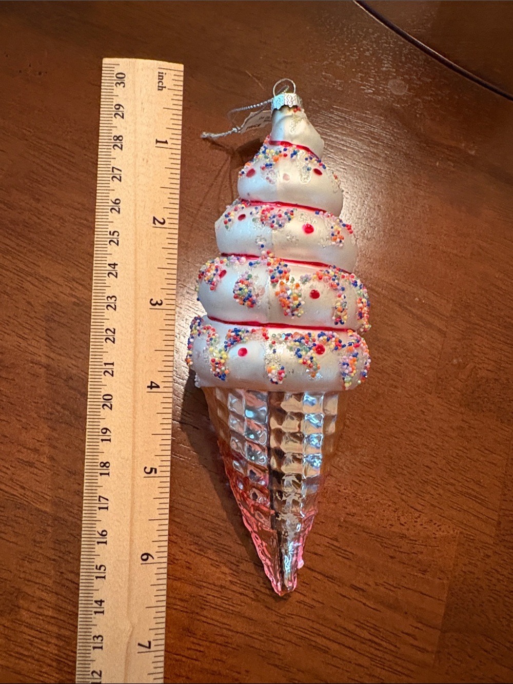 Holiday Ice Cream Cone Ornament - White and Pink Festive Tree Decoration - Picture 5 of 5